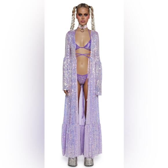 ELECTRIC DAZE SEQUIN DUSTER IN LIGHT PURPLE - Picture 2 of 12
